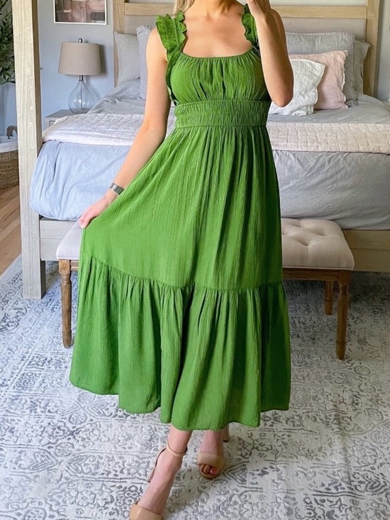 Abercrombie & Fitch Dresses & Skirts - Abercrombie & Fitch Ruffle Strap Green Smocked Midi Dress
